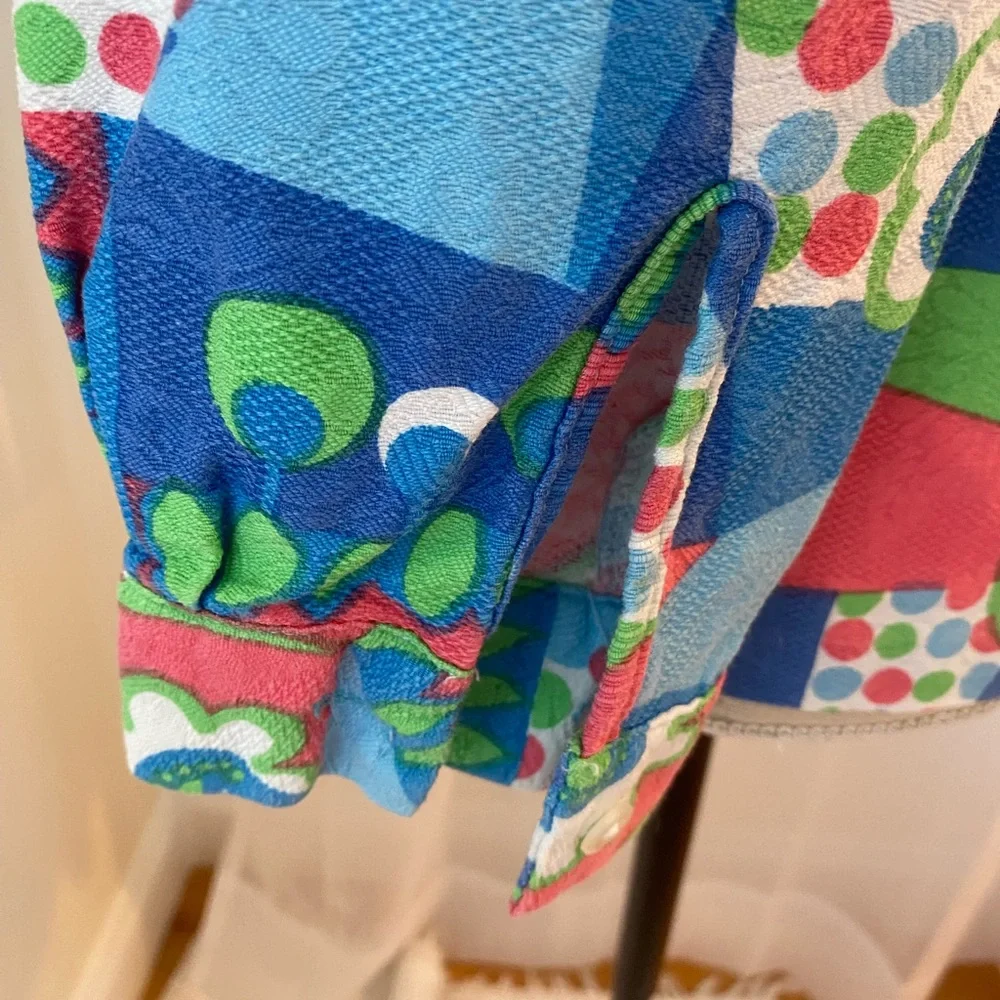 70s Colorful Vintage Shirt with Fun Patterns Pressed Cotton XS
